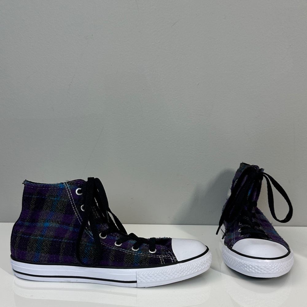 Converse Purple Plaid Hi Top Sneakers Size 5 Junior